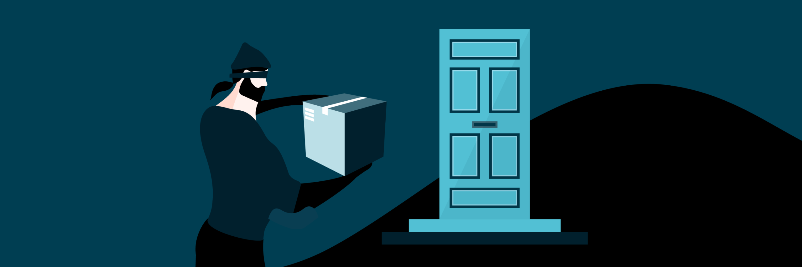 illustrated graphic of a burglar stealing a package.