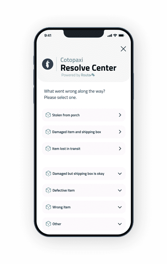 screenshot of Route Protect self-resolve center.