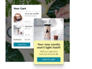 Privy pop-up cross-selling matches with a 12oz jar candle