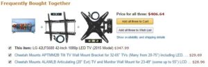 Amazon checkout page cross-selling the TV mount along with the TV